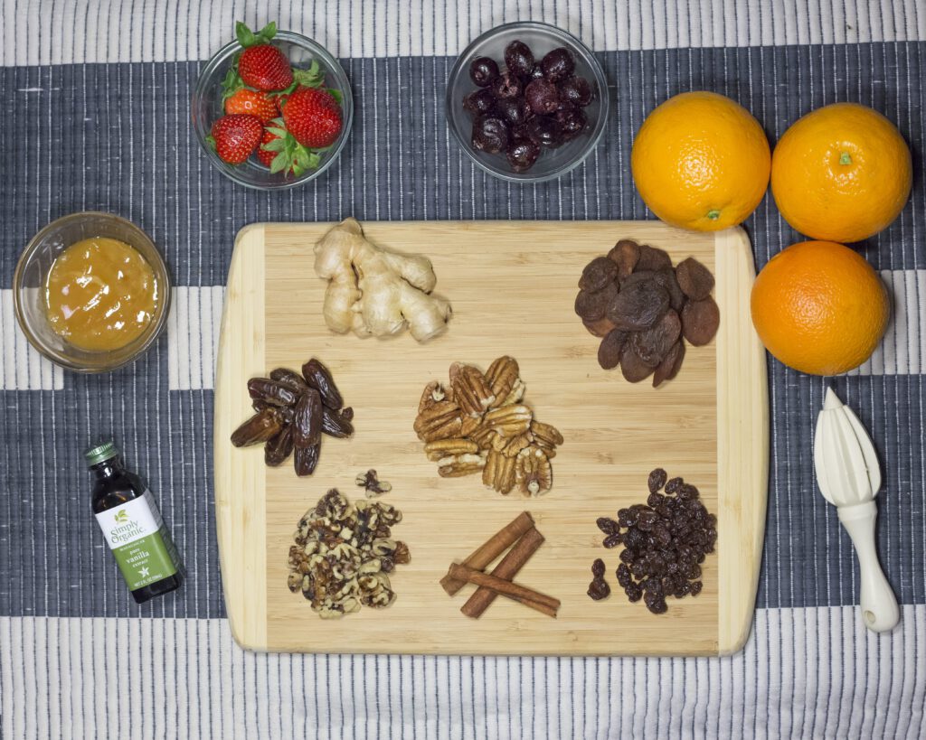 Ingredients for Raw Spring Fruit Cobbler With Cherry Coulis