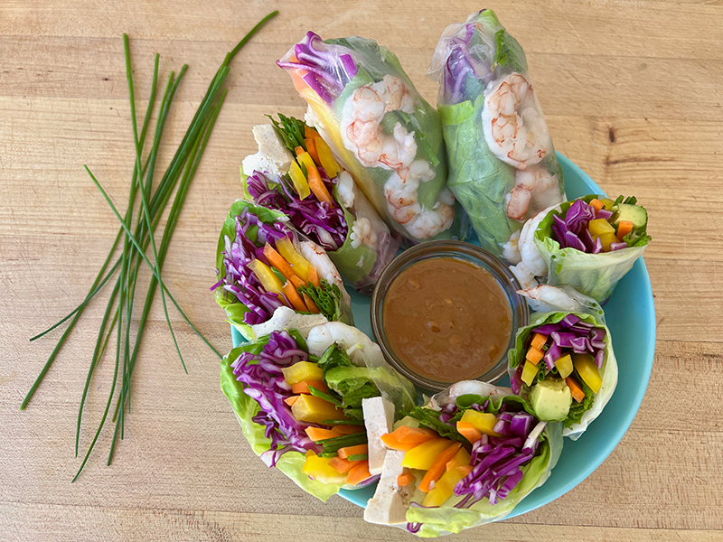 Rainbow Summer Rolls with Peanut Sauce by Chef Carrie Bonfitto