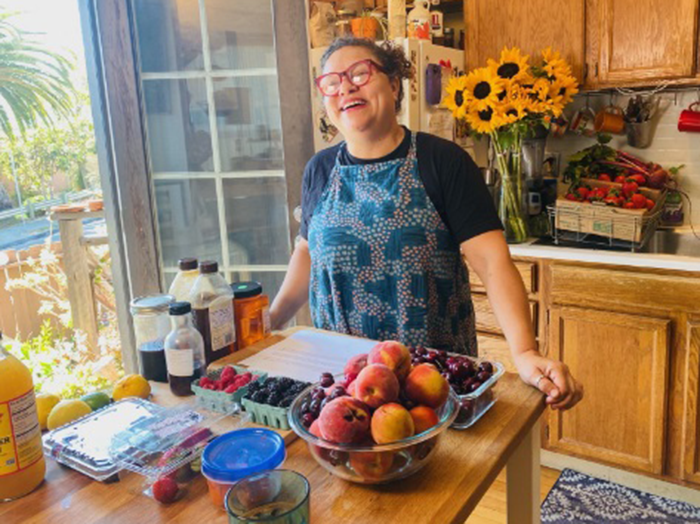 Chef Porsche Combash in her home kitchen