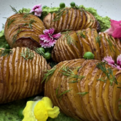 Hasselback Potatoes with Spring Pea Pesto