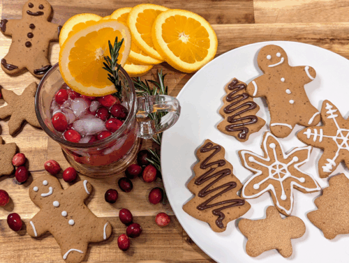 Gingerbread Cookies and Cranberry Shrub Mocktail