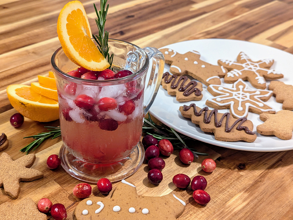 Gluten-Free Gingerbread Cookies and Cranberry Rosemary Shrub Mocktail