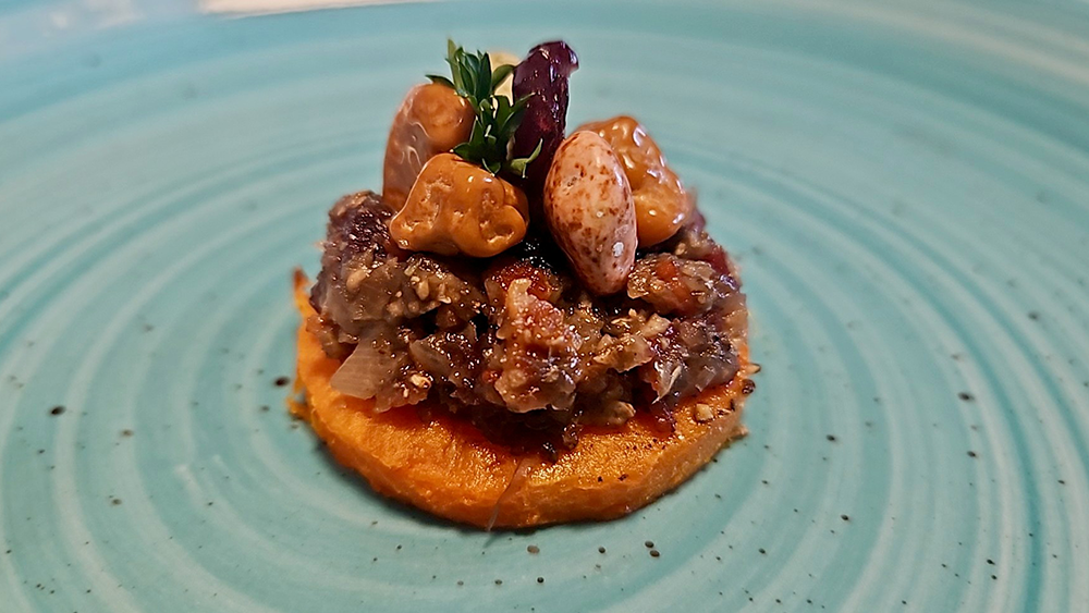 Bauman College Holistic Chef Student Sharonlove Calaguas-Larsen's Sweet Potato Crostini