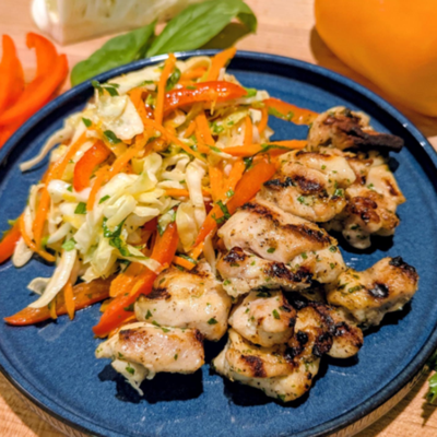 Grilled Chicken Kebabs with Citrus-Herb Slaw by Chef Martina Russial