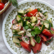 Katelyn Ritchie Bauman College Holistic Chef Student Best Presentation Recipe Summertime Tomato, Cucumber, and Radish Salad