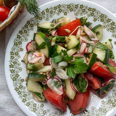 Katelyn Ritchie Bauman College Holistic Chef Student Best Presentation Recipe Summertime Tomato, Cucumber, and Radish Salad