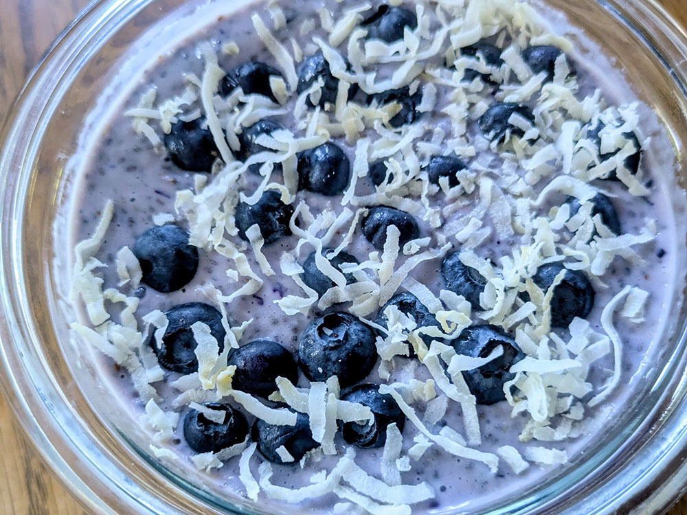 Blueberry Coconut Chia Seed Pudding by Emily Olson, Bauman College Graduate
